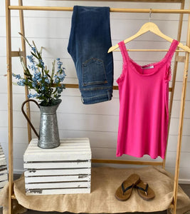 Lexi Lace Tank - Hot Pink