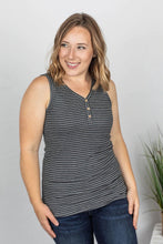 Load image into Gallery viewer, Addison Henley Tank - Charcoal w/White Stripes
