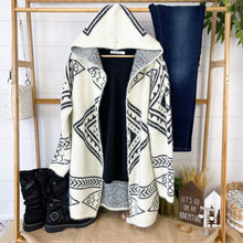 Load image into Gallery viewer, Hooded Aztec Cardigan - Black and Cream