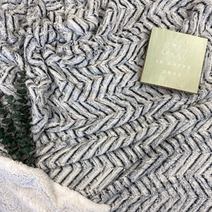 Soft and Sherpa Blanket - Grey Chevron