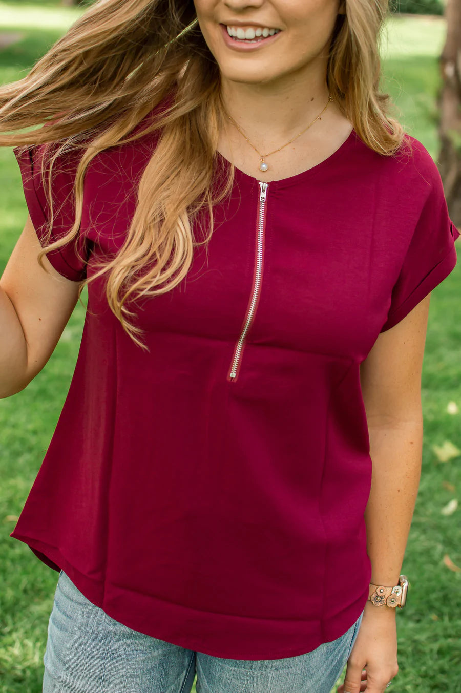 Zip Down Blouse - Multiple Colors