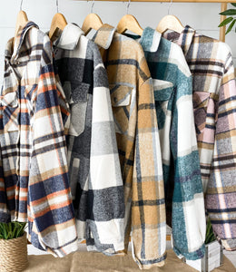 Molly Plaid Shacket - Navy, Brown, and Orange
