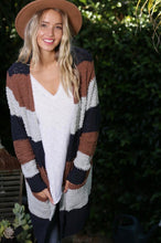 Load image into Gallery viewer, Mocha Striped Popcorn Cardigan