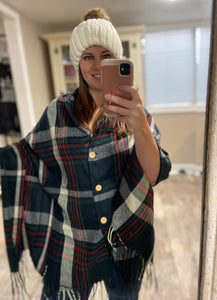 Button Plaid Shawl