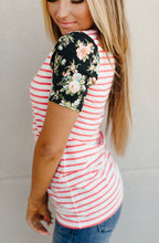 Load image into Gallery viewer, Lulu Tee- Coral Stripe &amp; Floral Accent