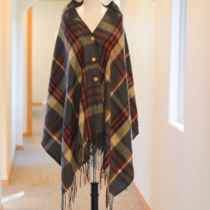 Button Plaid Shawl