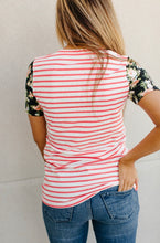 Load image into Gallery viewer, Lulu Tee- Coral Stripe &amp; Floral Accent