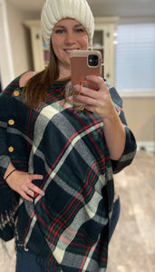 Button Plaid Shawl