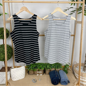 Tiffany Tank - Grey with White Stripes