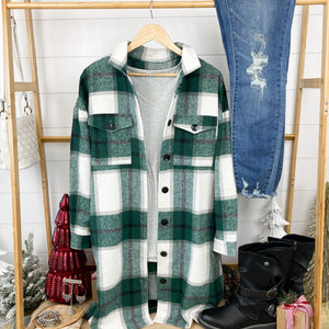 Long Plaid Shacket - Green Mix