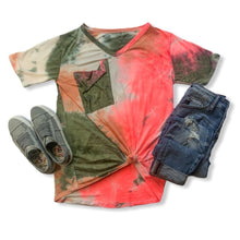 Load image into Gallery viewer, Hot Coral and Olive Tie Dye Slouchy Pocket Tee