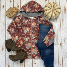 Load image into Gallery viewer, Rust Floral FullZip Hoodie