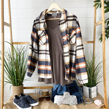 Load image into Gallery viewer, Molly Plaid Shacket - Navy, Brown, and Orange