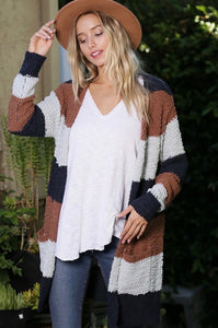 Mocha Striped Popcorn Cardigan