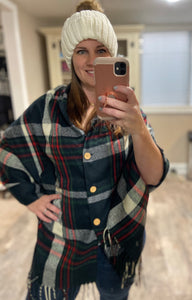 Button Plaid Shawl