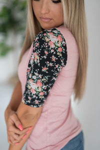 Pink Floral Baseball Tee