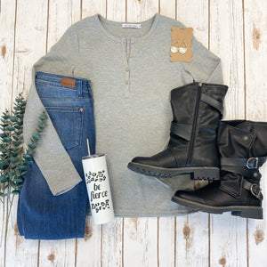 Harper Long Sleeve Henley - Light Grey
