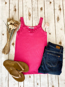 Lexi Lace Tank - Hot Pink