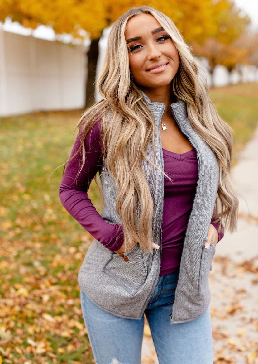 Ameri　HERRINGBONE LONG JACKET VEST AMERI HERRINGBONE LONG JACKET VEST Fringe Sleeves