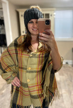 Load image into Gallery viewer, Button Plaid Shawl
