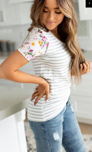 Floral Accent Striped Tee