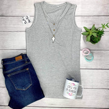 Load image into Gallery viewer, Addison Henley Tank - Grey and White Stripes