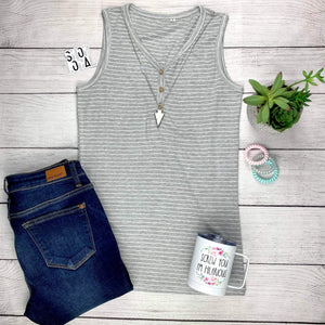Addison Henley Tank - Grey and White Stripes