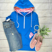 Load image into Gallery viewer, Classic HalfZip Hoodie - Bright Blue Rainbow Stripes