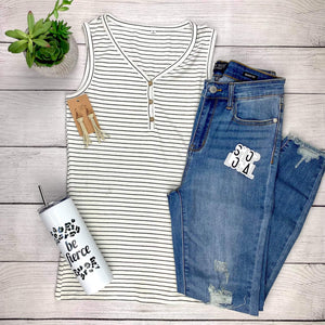 Addison Henley Tank - Ivory and Black Stripes
