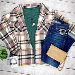 Molly Plaid Shacket - Pink and Brown